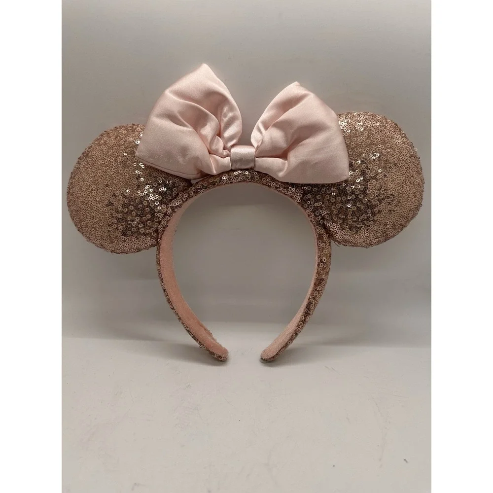 Disney‎ Parks ROSE GOLD Champagne Minnie Mouse Bow Sequins Ear Headband Ears